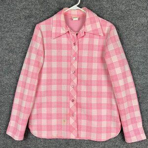 Vintage Montgomery Ward Pink Plaid Button Front Shirt Women's L‎